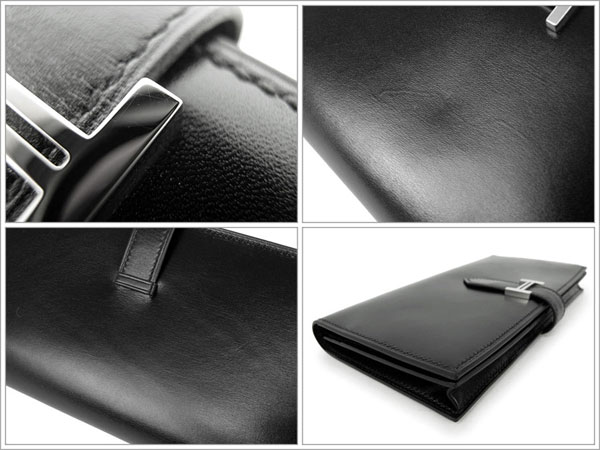 エルメス 長財布 ベアンスフレ ブラック×シルバー金具 ボックスカーフ L刻印