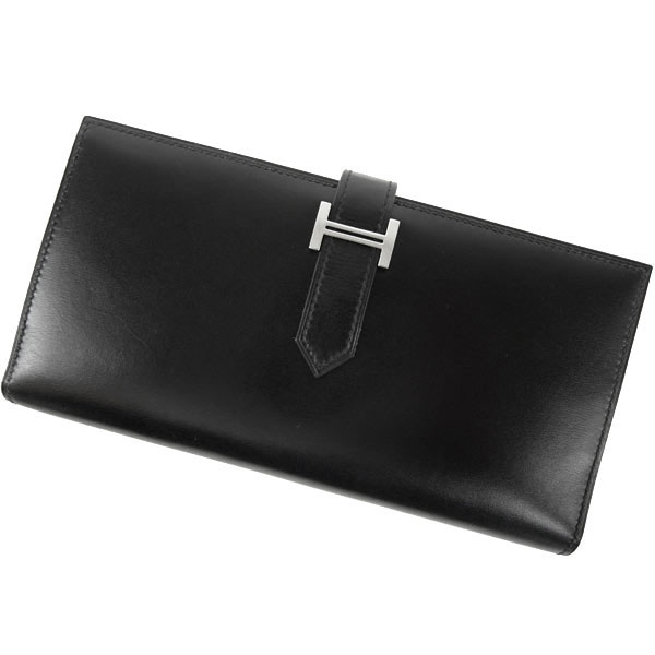 エルメス 長財布 ベアンスフレ ブラック×シルバー金具 ボックスカーフ L刻印