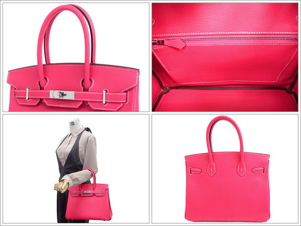 エルメス バーキン 30 cm ハンドバッグ ローズティリアン×シルバー金具 ヴォーエプソン Q刻印 エルメス Birkin バッグRA15-GZ