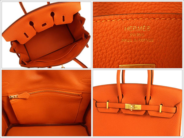 エルメス バーキン 25 cm ハンドバッグ オレンジ×ゴールド金具 トゴ Q刻印 エルメス Birkin バッグRB15-SZ