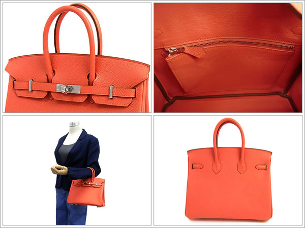 エルメス バーキン 25 cm ハンドバッグ フラミンゴ×シルバー金具 ヴォーエプソン Q刻印 エルメス birkin バッグ