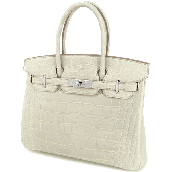 エルメス バーキン 30 cm ハンドバッグ ベトン×シルバー金具 クロコダイル アリゲーター マット Q刻印 エルメス Birkin バッグRB10-GZ