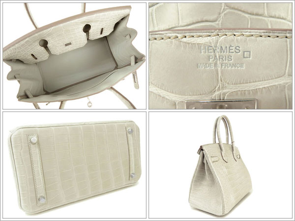 エルメス バーキン 30 cm ハンドバッグ ベトン×シルバー金具 クロコダイル アリゲーター マット Q刻印 エルメス Birkin バッグRB10-GZ