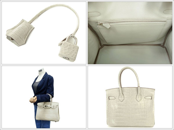 エルメス バーキン 30 cm ハンドバッグ ベトン×シルバー金具 クロコダイル アリゲーター マット Q刻印 エルメス Birkin バッグRB10-GZ