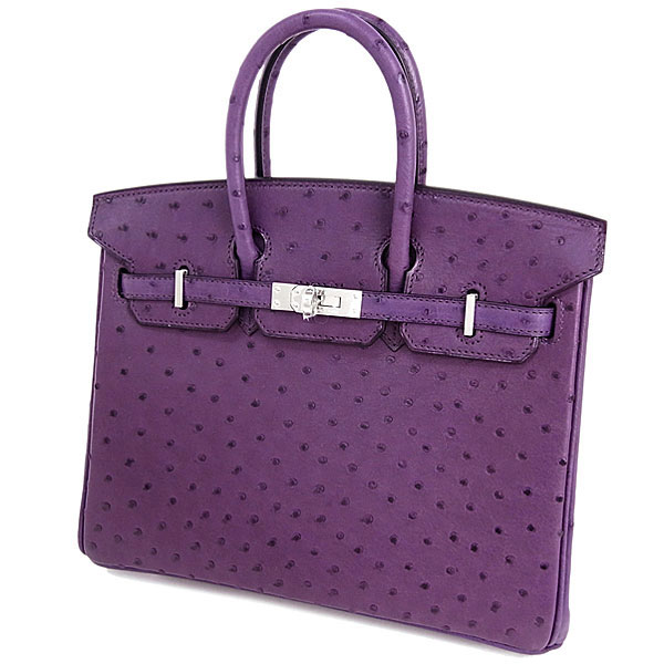 エルメス バーキン 25 cm ハンドバッグ ヴィオレ×シルバー金具 オーストリッチ Q刻印 エルメス Birkin バッグ