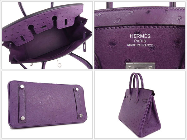 エルメス バーキン 25 cm ハンドバッグ ヴィオレ×シルバー金具 オーストリッチ Q刻印 エルメス Birkin バッグ