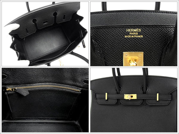 エルメス バーキン 25 cm ハンドバッグ ブラック×ゴールド金具 ヴォーエプソン Q刻印 エルメス Birkin バッグ 黒QK21-GZ