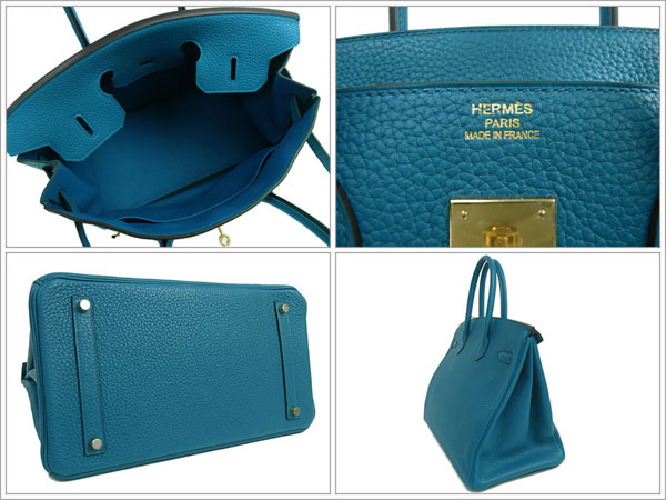 エルメス バーキン 35 cm ハンドバッグ ブルーイズミール×ゴールド金具 トリヨンクレマンス Q刻印 エルメス Birkin バッグQL01-O