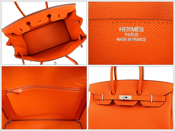 エルメス バーキン 35 cm ハンドバッグ オレンジ×シルバー金具 ヴォーエプソン P刻印 エルメス Birkin バッグQJ21