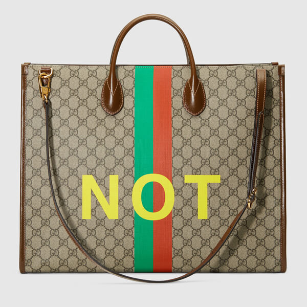 【グッチ】"FAKE/NOT" グッチ トートバッグ 偽物 プリント ラージ