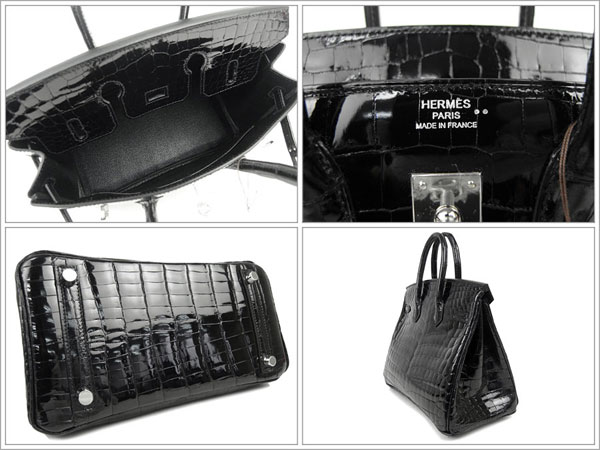 エルメス バーキン 25 cm ハンドバッグ ブラック×シルバー金具 クロコダイル ニロティカス シャイン Q刻印 エルメス birkin バッグ