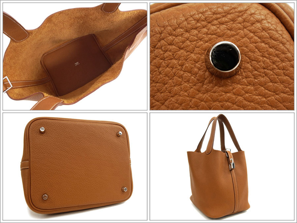 エルメス ハンドバッグ ピコタン 偽物 MM ゴールド×シルバー金具 トリヨンクレマンス P刻印 エルメス Picotin バッグ QJ18