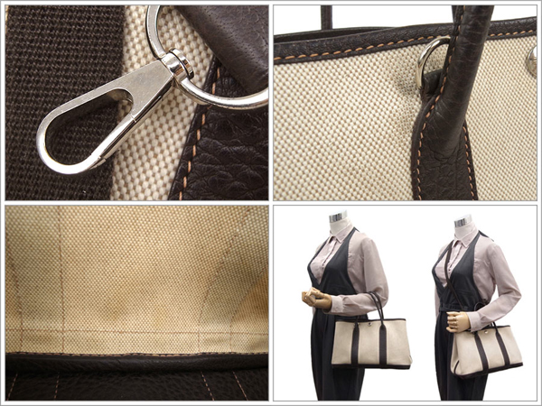 エルメス トートバッグ ガーデンパーティTPM マロン×ナチュラル×シルバー金具 トワルアッシュ×ブッフルスキッパー H刻印 エルメス バッグ QK16-YS2
