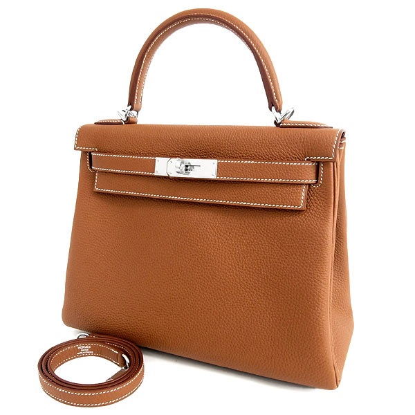 エルメス ハンドバッグ ケリー 28 cm 内縫い ゴールド×シルバー金具 トゴ Q刻印 エルメス Kelly バッグ