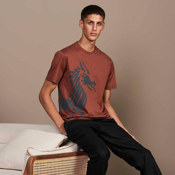 【エルメス】エルメス Tシャツ メンズ コピー コットン ドラゴンモチーフ ラウンドネックTシャツ 6色カラー展開 《