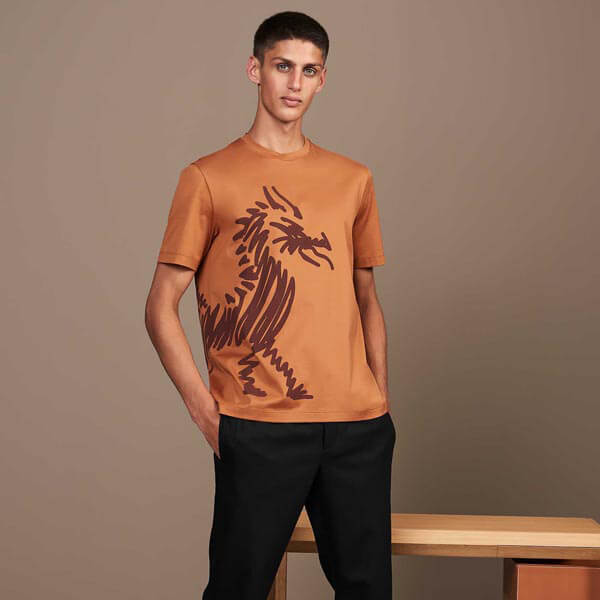 【エルメス】エルメス Tシャツ メンズ コピー コットン ドラゴンモチーフ ラウンドネックTシャツ 6色カラー展開 《