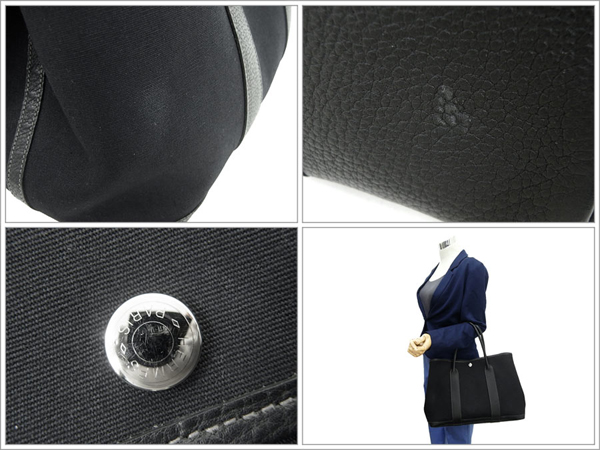 エルメス ハンドバッグ ガーデンパーティPM ブラック×シルバー金具 M刻印 RB12