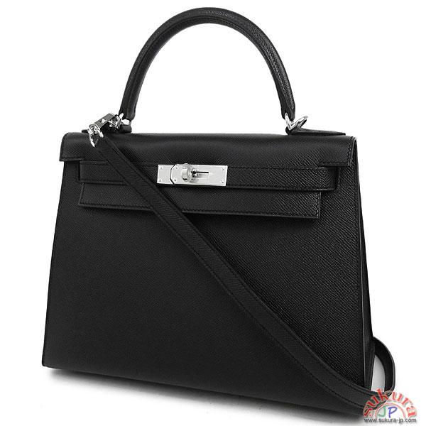 エルメス ハンドバッグ ケリー 28 cm 外縫い ブラック×シルバー金具 Q刻印 Kelly QK22-GZ
