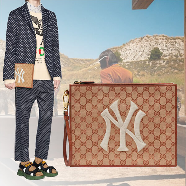 【グッチ NY 偽物 Yankees グッチ ニューヨークヤンキース クラッチ】ブリックレッドオリジナル GGキャンバス