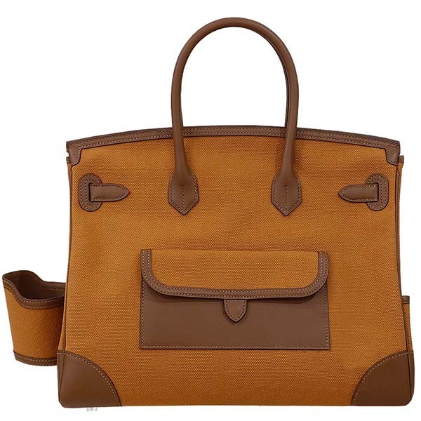 エルメス バーキン カーゴ コピー 35cm/トワルアッシュ×スイフト/ゴールド×ブラウン/シルバー金具 希少!実用的なカーゴ