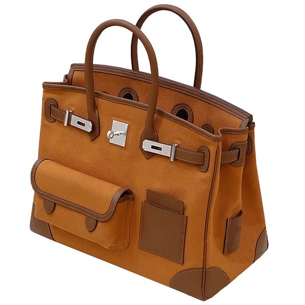 エルメス バーキン カーゴ コピー 35cm/トワルアッシュ×スイフト/ゴールド×ブラウン/シルバー金具 希少!実用的なカーゴ