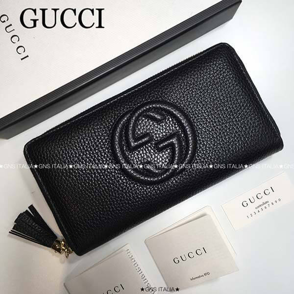 グッチ 偽物 財布 グッチ☆SOHOフリンジタッセル付♪レザーラウンドジップ長財布