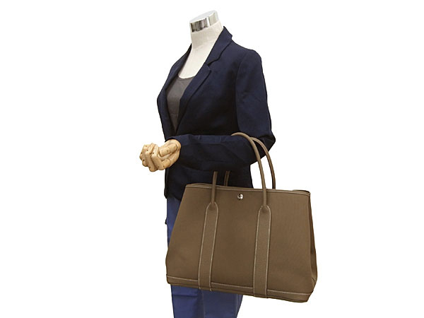 エルメス ハンドバッグ ガーデンパーティPM エトゥープ×シルバー金具 トワルオフィシエ×フィヨルド P刻印 エルメス バッグ