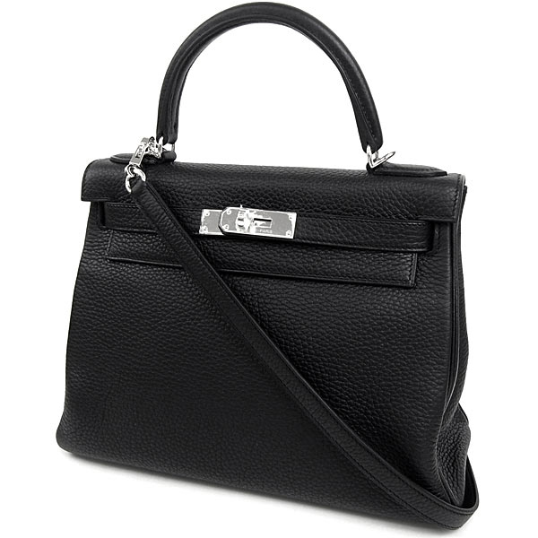エルメス ハンドバッグ ケリー 28 cm 内縫い ブラック×シルバー金具 Q刻印 エルメス Kellｙ バッグ 黒 RA23-GZ