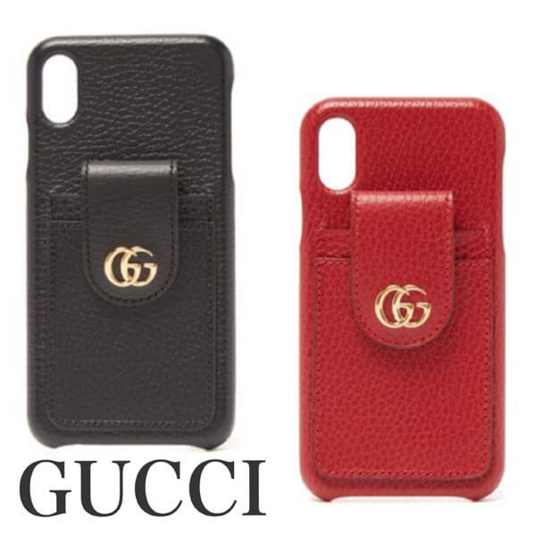 グッチ ケース コピー GG MarmontグレインレザーiPhoneXS MAXケース/黒赤