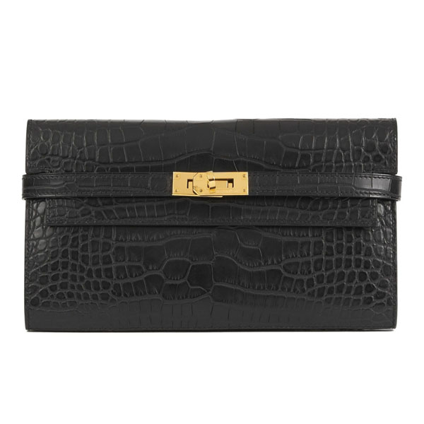エルメス 財布 メンズ クロコダイル 偽物 入手困難 エルメス Kelly マットアリゲーター ブラック x ゴールド
