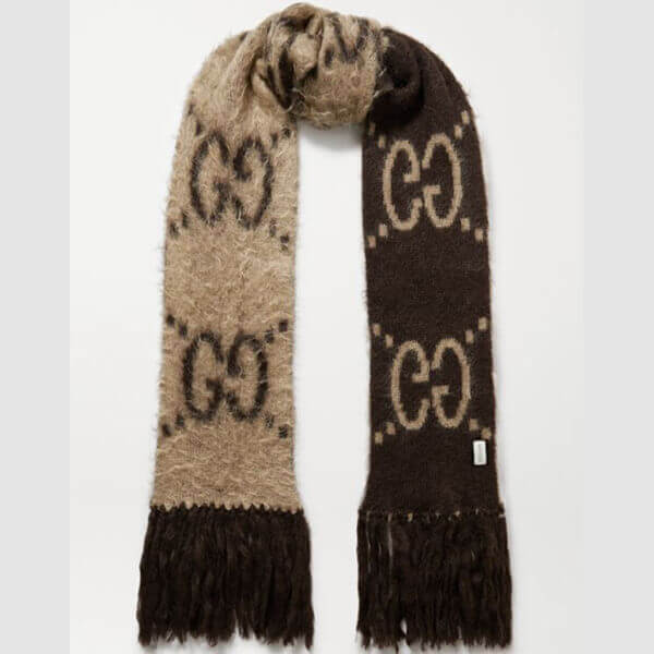★グッチ マフラー コピー★Fringed brushed mohair-blend jacquard-knit scarf