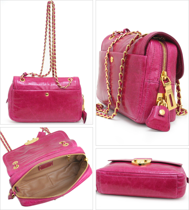 プラダ レザー　チェーン　ショルダーバッグ ＢＲ4575　FUXIA ANTIC SOFT ピンク