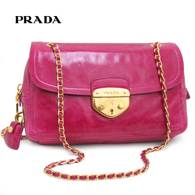 プラダ レザー　チェーン　ショルダーバッグ ＢＲ4575　FUXIA ANTIC SOFT ピンク