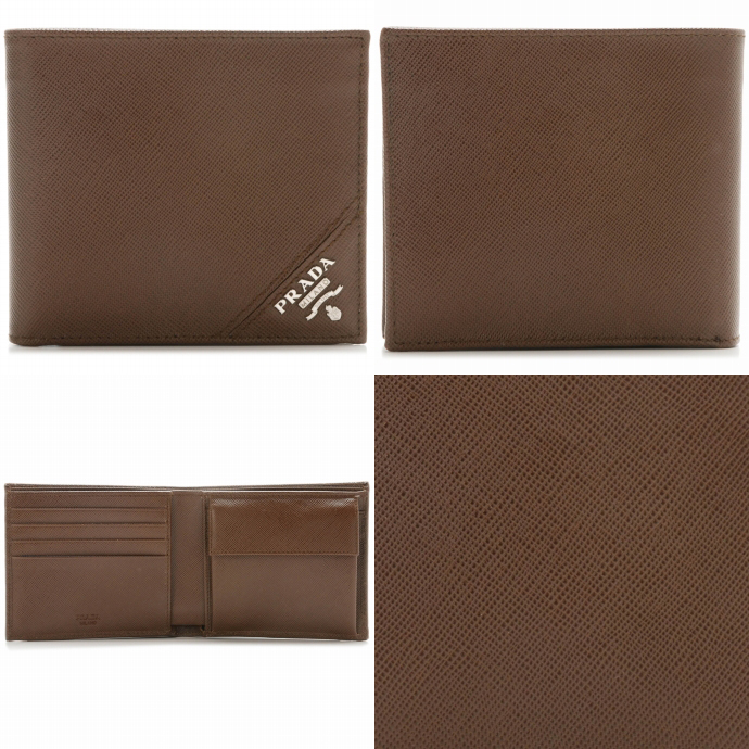 プラダ MEN'S SAFFIANO METALメタルロゴ付きコンパクト2つ折り財布 2M0738 QME 324