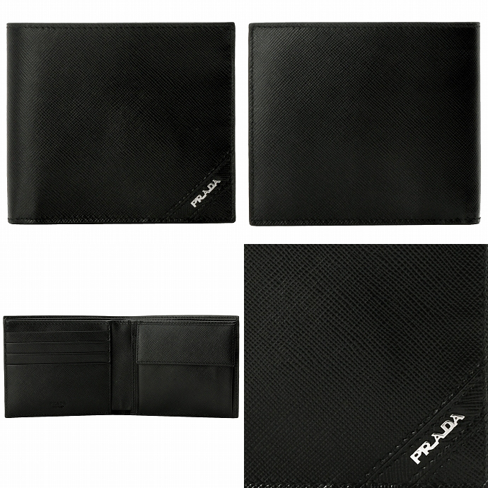 プラダ SAFFIANO STRIPE BICOLOREメタルロゴ2つ折り財布 2M0738 2ADE 002