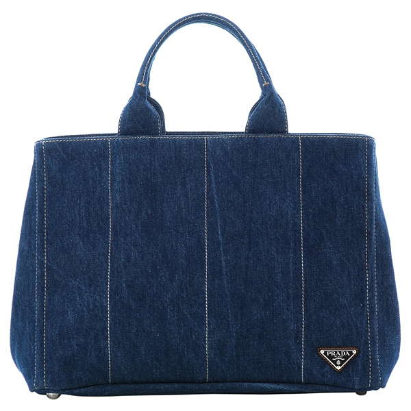 プラダ DENIMロゴプレート付きキャンバストートバッグ VA0904 DENIM AVIO