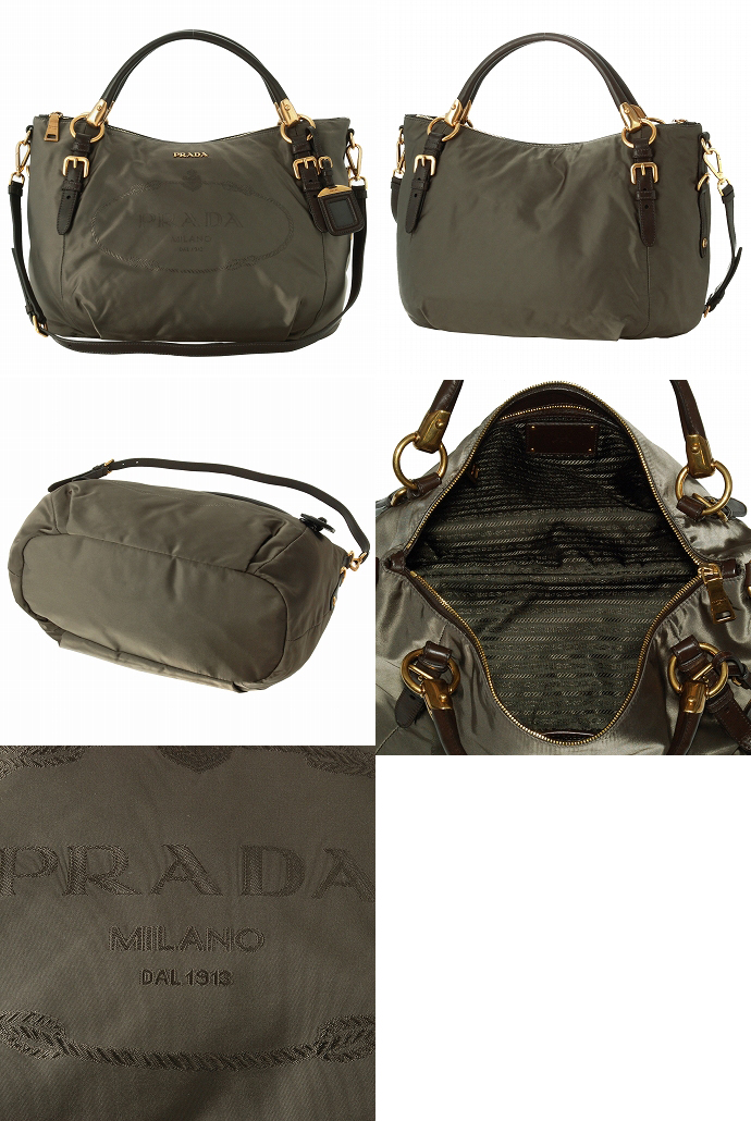 プラダ NYLON JACQUARD NAPPAストラップ付きロゴデザインハンドバッグ BR4303 NYLON JACQUARD+NAPPA FUMO