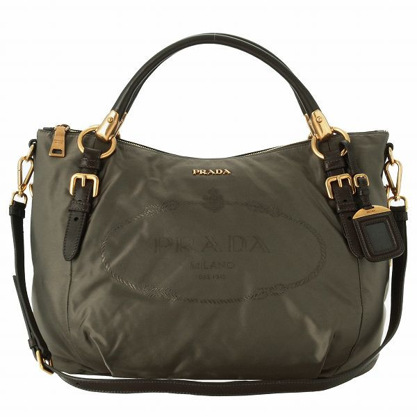 プラダ NYLON JACQUARD NAPPAストラップ付きロゴデザインハンドバッグ BR4303 NYLON JACQUARD+NAPPA FUMO