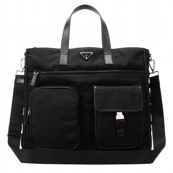 プラダ TESSUTOSAFFIANOストラップ付きビジネスバッグ VA0610 TES+SAF NERO
