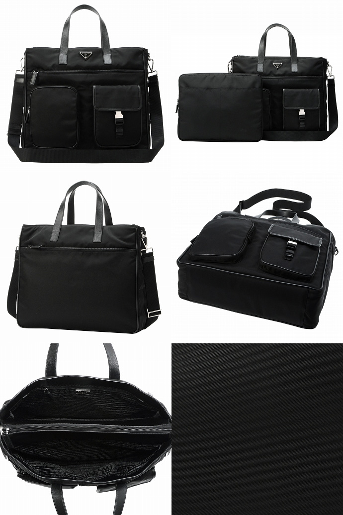 プラダ TESSUTOSAFFIANOストラップ付きビジネスバッグ VA0610 TES+SAF NERO
