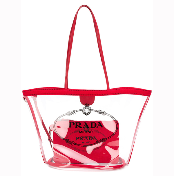 18人気新作PRADA プラダコピー PVC スケルトン ロゴ入り クリア透明トートバッグ 1BG166 MOO2BY5F0011