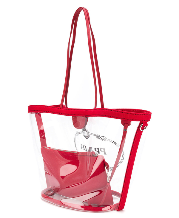 18人気新作PRADA プラダコピー PVC スケルトン ロゴ入り クリア透明トートバッグ 1BG166 MOO2BY5F0011