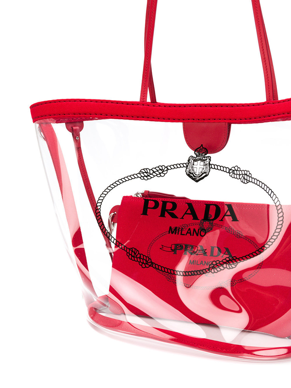18人気新作PRADA プラダコピー PVC スケルトン ロゴ入り クリア透明トートバッグ 1BG166 MOO2BY5F0011