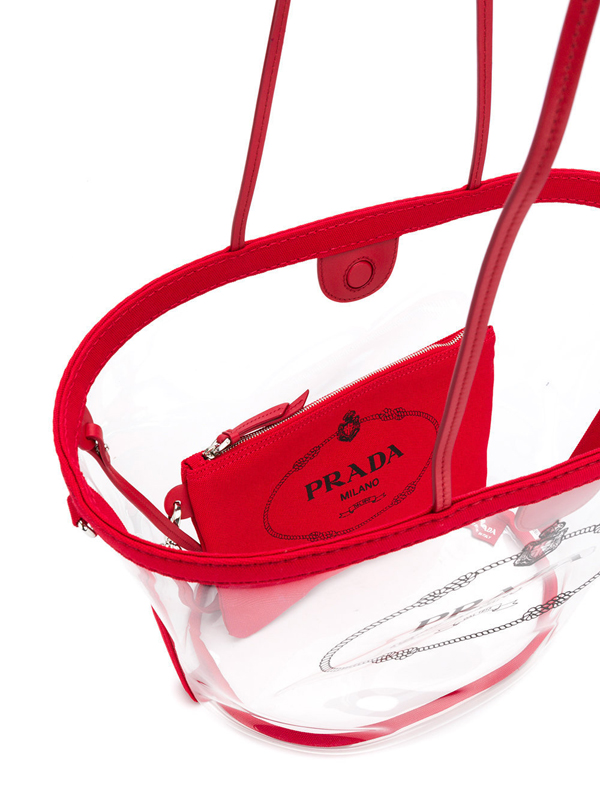 18人気新作PRADA プラダコピー PVC スケルトン ロゴ入り クリア透明トートバッグ 1BG166 MOO2BY5F0011