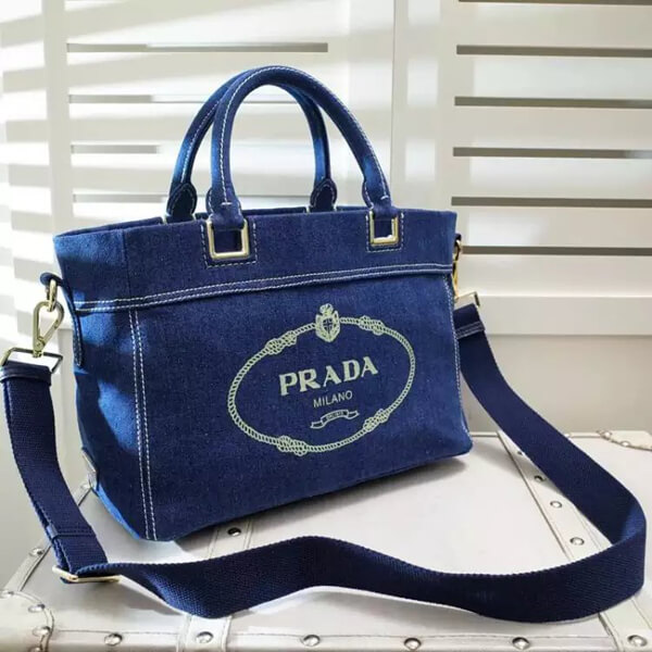 プラダ カナパ コピー DENIM ロゴプリントキャンバストートバッグ DENIM BN2069 AJ6 157