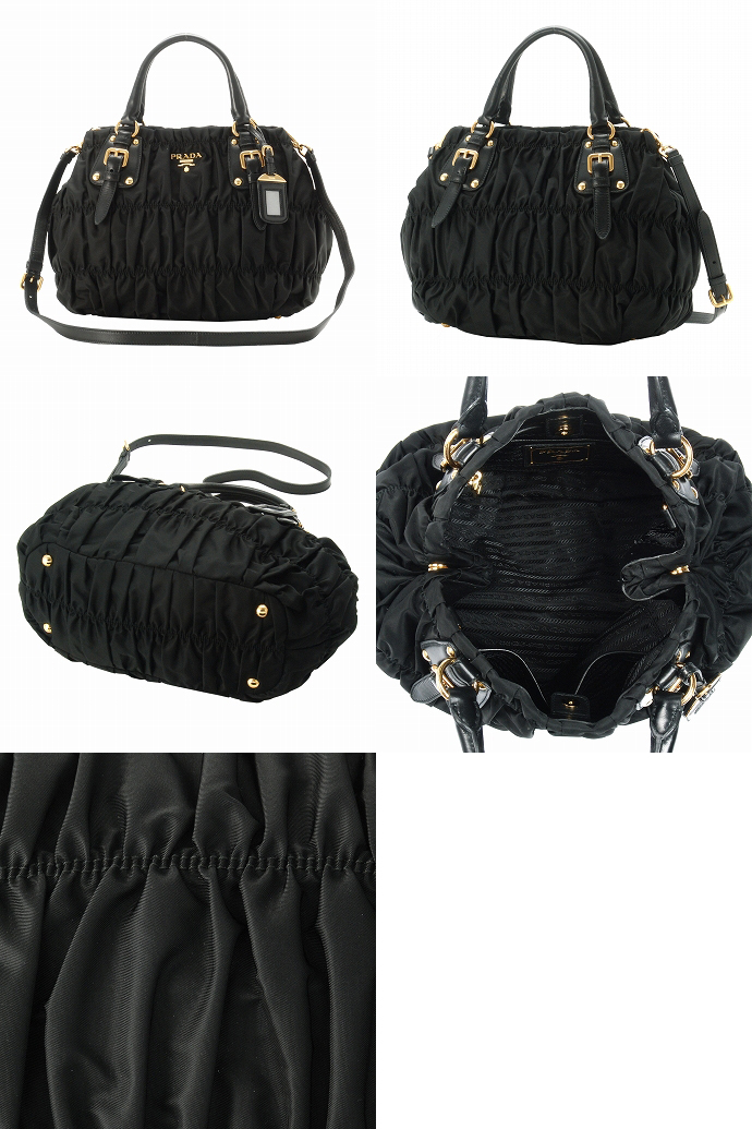 プラダ TESSUTOO GAUFREストラップ付きシャーリング台形ハンドバッグ BN1792 TES.GAUFRE NERO