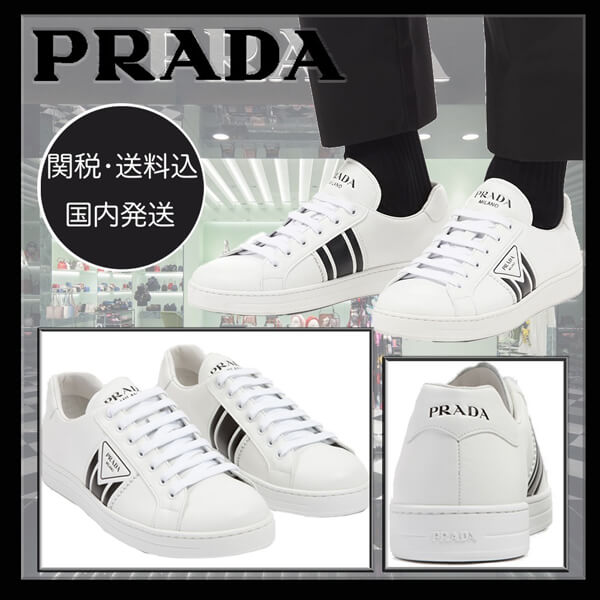 プラダ スニーカー コピー PRADA☆ カーフ New Avenue Leather Sneakers メンズ White