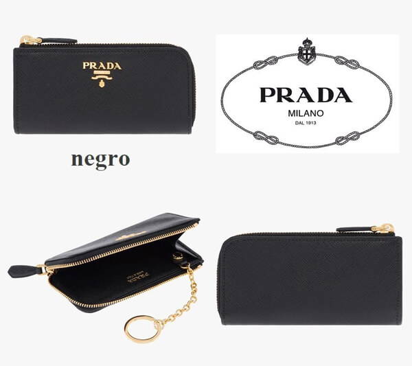 PRADA プラダキーケーススーパーコピー新作SAFFIANOL字ファスナーキーリング付ケースNERO/1PP026_QWA_F0002