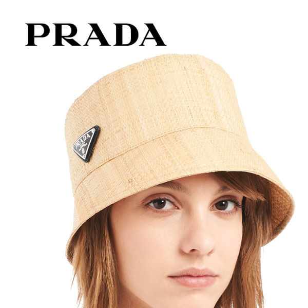 ＊人気＊＜PRADA プラダ キャップ コピー＞トライアングルロゴ ストロー バゲットハット 1HC237_2D5O_F0I55