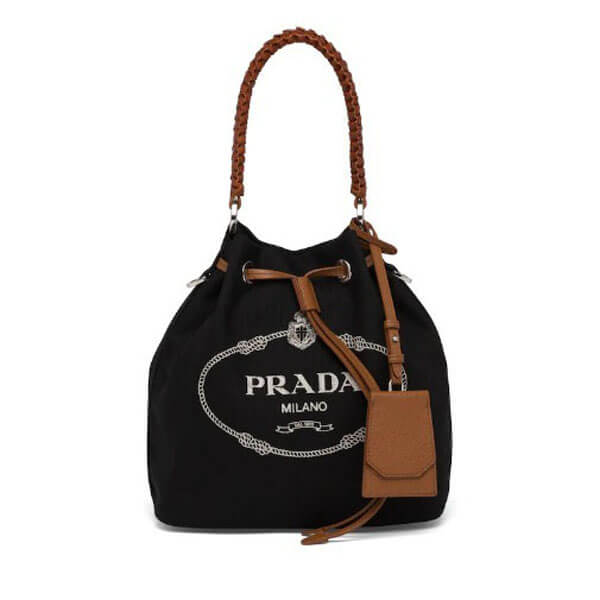 プラダ バケツバッグ 偽物 PRADA★Cotton canvas and leather bucketbag 1BE032_2DID_F0B7K_V_POO